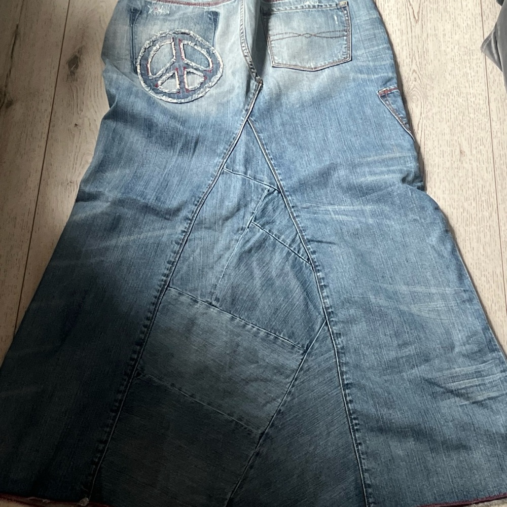 Lucky Brand Blue Maxi Skirt with Peace Patch
